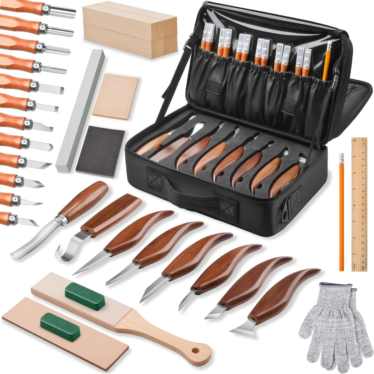 Wood Carving Kit,35-in-1 Wood Whittling Kit for Beginners,Wood Carving Knife Set Whittling Knife Wood Carving Knives Carving Tools with Large Storage Tool Bag(35PCS)